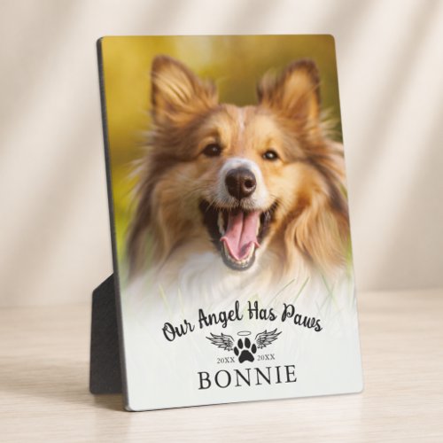 Dog Memorial Paw Print Angel Wings Photo Keepsake Plaque
