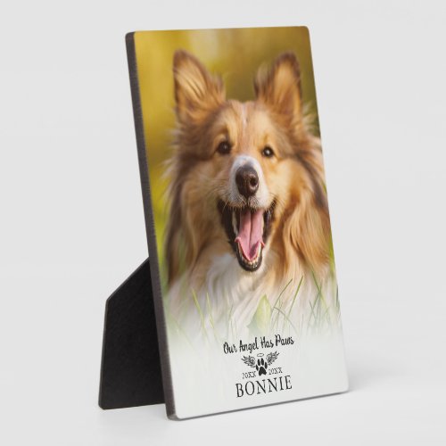 Dog Memorial Paw Print Angel Wings Photo Plaque