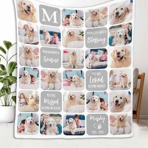 Dog Memorial Personalized Colorful 24 Pet Photos Fleece Blanket