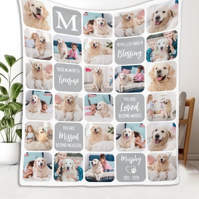 Dog Memorial Personalized Colorful 24 Pet Photos Fleece Blanket (Creator Uploaded)