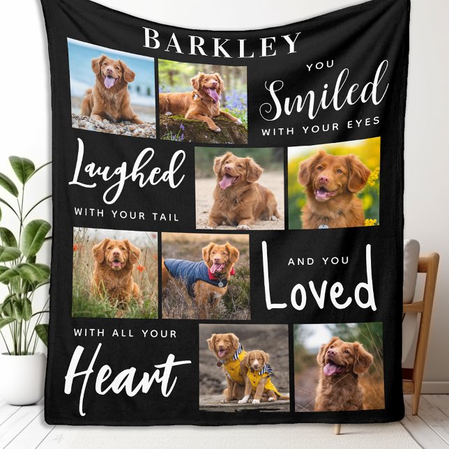 Dog Memorial Personalized Pet Loss 8 Photo Collage Fleece Blanket (Creator Uploaded)