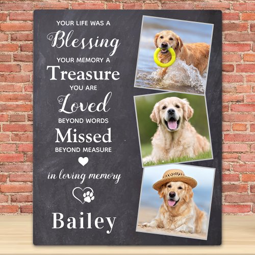 Dog Memorial Personalized Pet Loss Gift 3 Photo Plaque