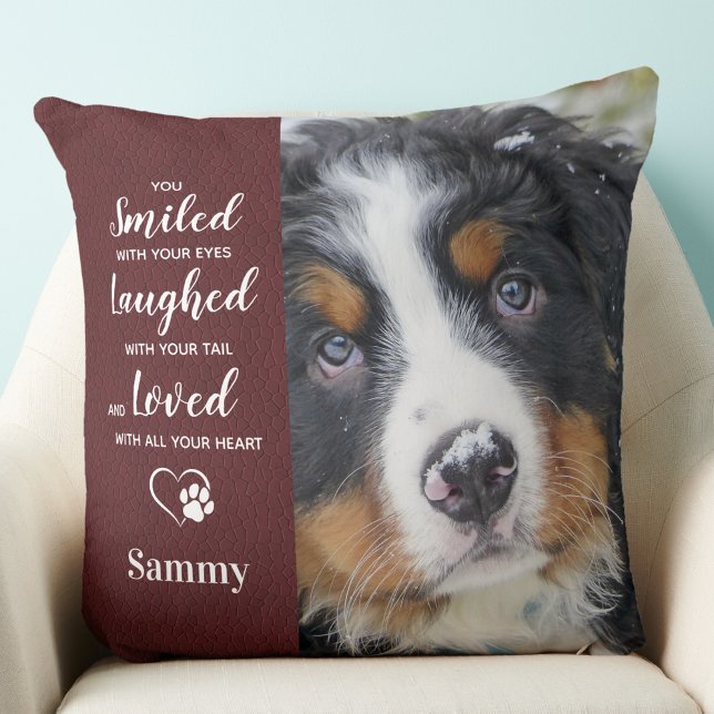 Dog Memorial Personalized Remembrance 2 Photo Throw Pillow (Creator Uploaded)