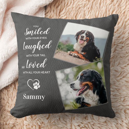Dog Memorial Pet Loss Gift Customized 2 Picture Throw Pillow