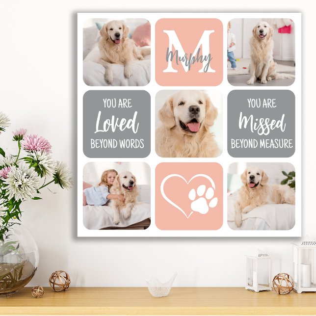 Dog Memorial Pet Loss Gift Modern Pastel 5 Photo Faux Canvas Print (Creator Uploaded)