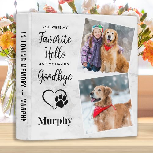 Dog Memorial Pet Loss Keepsake Photo Album 3 Ring Binder