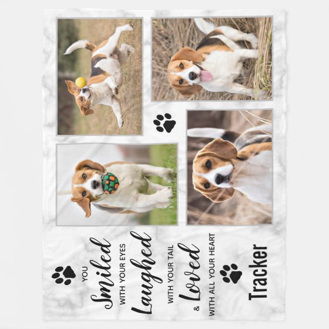 Dog Memorial Pet Loss Keepsake Photo Collage Fleece Blanket (Front)