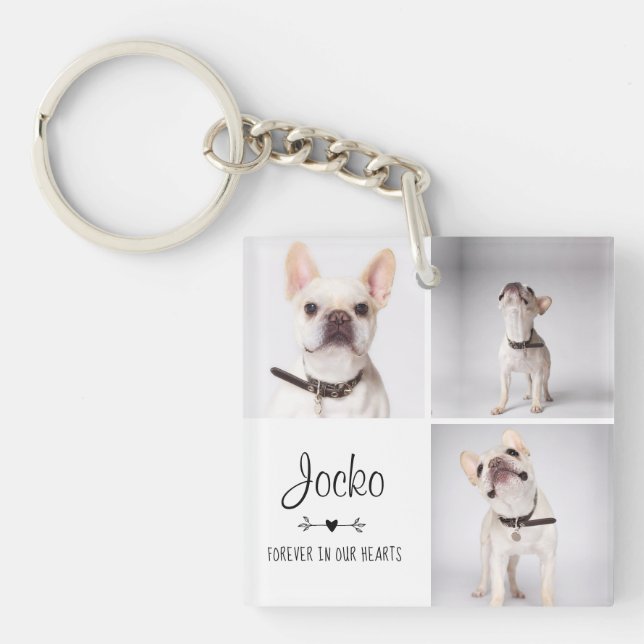 Dog Memorial Pet Loss Keepsake Photo Collage Keychain (Front)