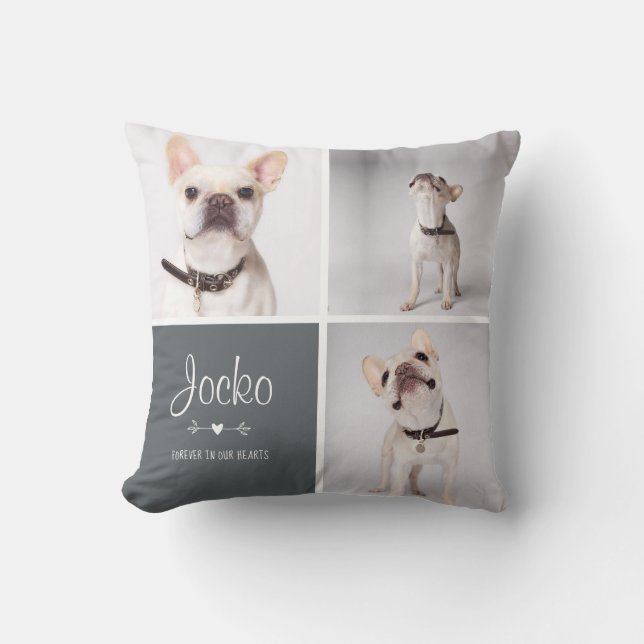 Dog Memorial Pet Loss Keepsake Photo Collage Throw Pillow (Front)
