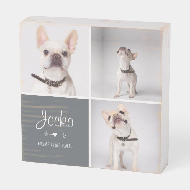 Dog Memorial Pet Loss Keepsake Photo Collage Wooden Box Sign (Angled Horizontal)