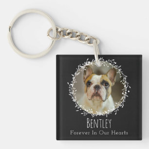 Dog Memorial Pet Loss Keepsake Two Photo Wreath Keychain