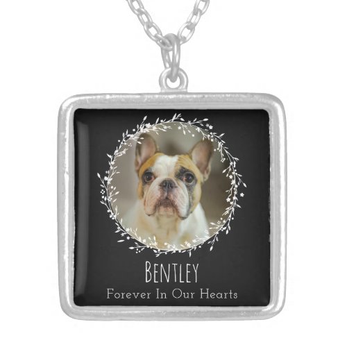 Dog Memorial Pet Loss Keepsake Two Photo Wreath Silver Plated Necklace