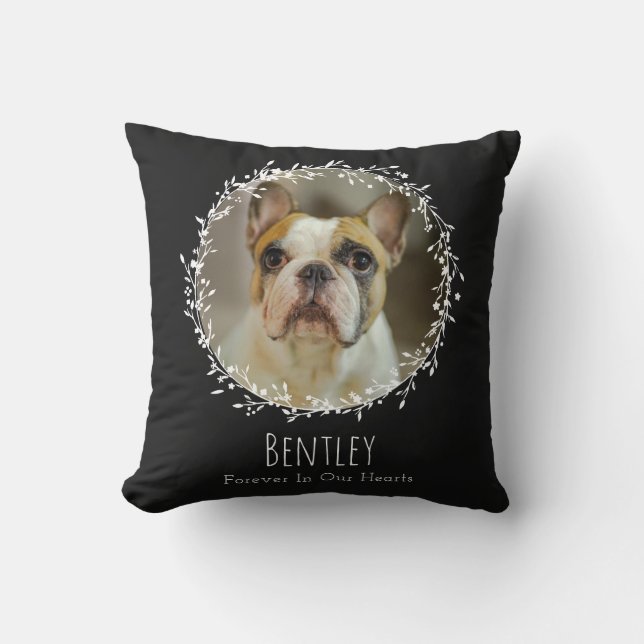 Dog Memorial Pet Loss Keepsake Two Photo Wreath Throw Pillow (Front)