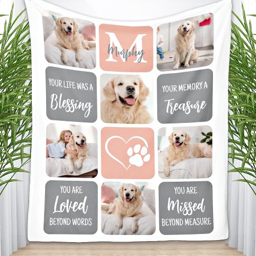 Dog Memorial Pet Loss Modern Colors Photo Collage  Fleece Blanket