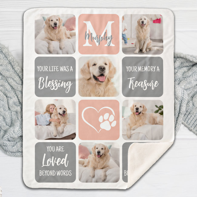 Dog Memorial Pet Loss Modern Colors Photo Collage Sherpa Blanket