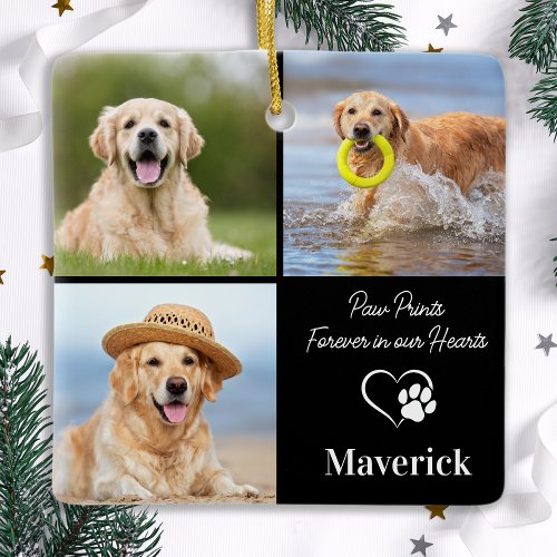 Dog Memorial Pet Loss Personalized 3 Photo Collage Ceramic Ornament