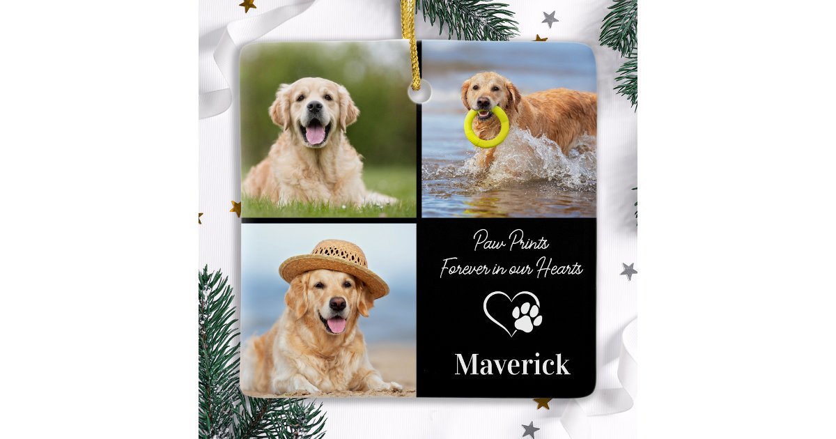 Dog Memorial Pet Loss Personalized 3 Photo Collage Ceramic Ornament ...