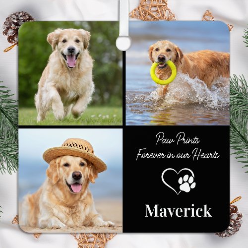 Dog Memorial Pet Loss Personalized 3 Photo Collage Metal Ornament