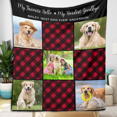 Dog Memorial Pet Loss Personalized Photo Red Plaid Fleece Blanket
