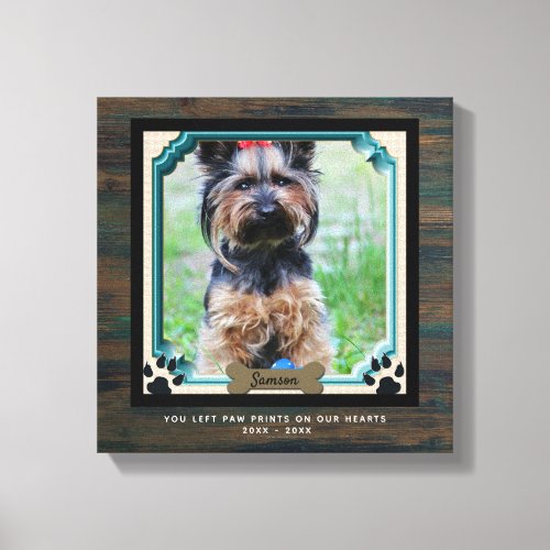 Dog Memorial PHOTO Canvas Paw Print On Our Hearts
