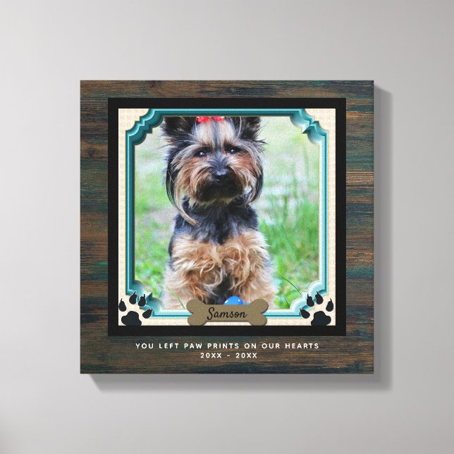Dog Memorial PHOTO Canvas Paw Print On Our Hearts (Front)
