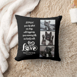 Dog Memorial Photo Collage LOVE Paw Prints Throw Pillow