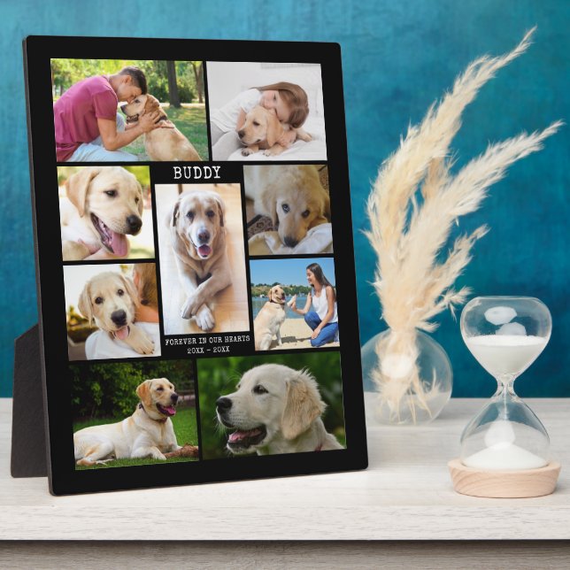 Dog Memorial Photo Collage Name Dates Black Plaque (Side)