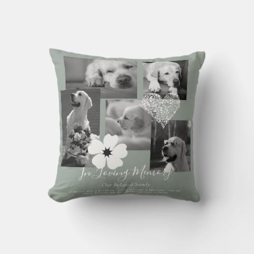 Dog Memorial Photo Collage Sage Green Throw Pillow