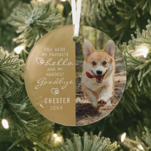 Dog Memorial Photo Favorite Hello Hardest Goodbye Glass Ornament