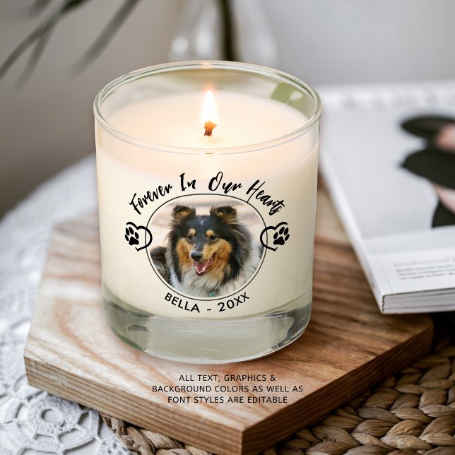 Dog Memorial Photo Heart Pawprints Custom Scented Candle (Creator Uploaded)