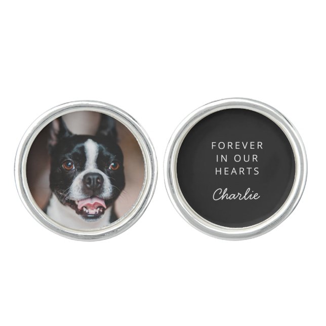 Dog Memorial Photo | Modern Minimalist Script Cufflinks (Front)