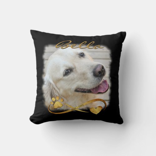 Dog Memorial Photo Paw Heart Infinity Keepsake Throw Pillow