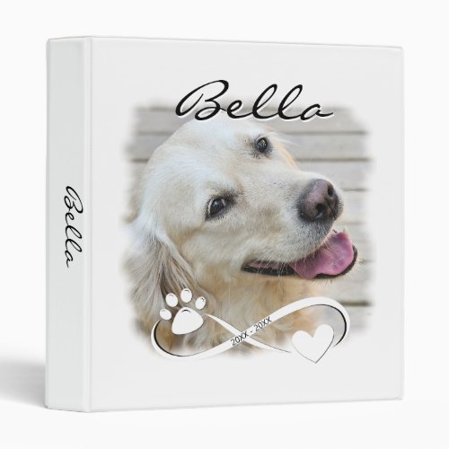 Dog Memorial Photo Paw Heart Infinity Photo Album 3 Ring Binder