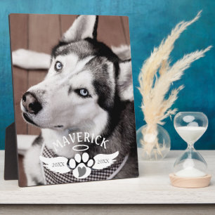 Dog Memorial Photo Pawprint Heart Angel Wings Plaque