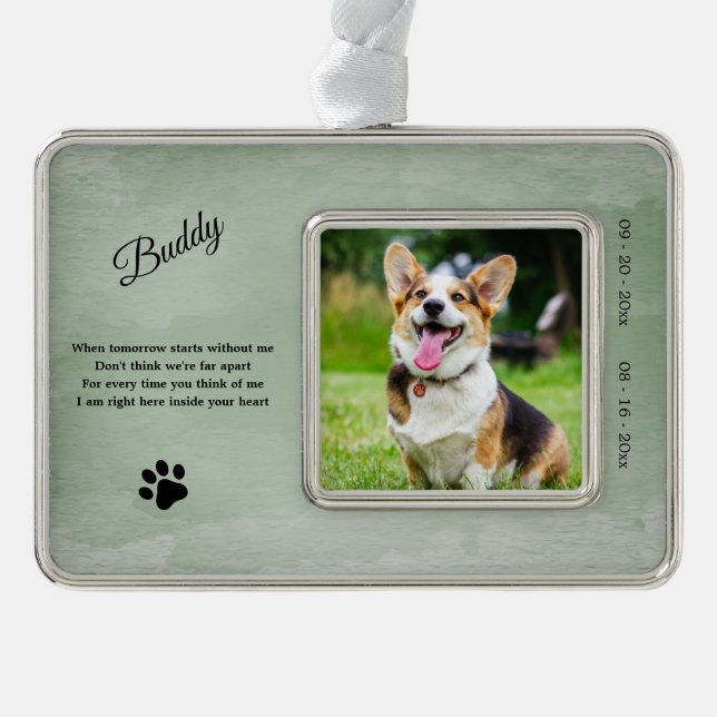 Dog Memorial Photo Quote Christmas Ornament (Front)