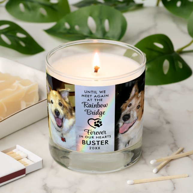 Dog Memorial Rainbow Bridge 2 Photos Scented Candle (Lit)