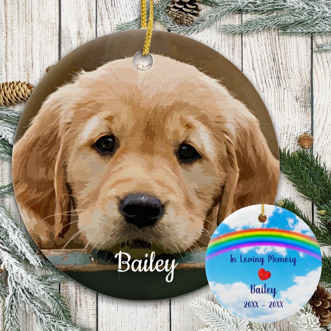 Dog Memorial Rainbow Bridge Custom Pet Photo Ceramic Ornament (Creator Uploaded)