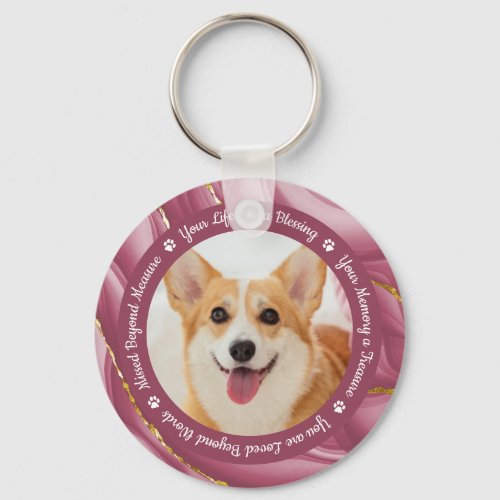 Dog Memorial Rose Gold 2 Personalized Pet Photo Keychain