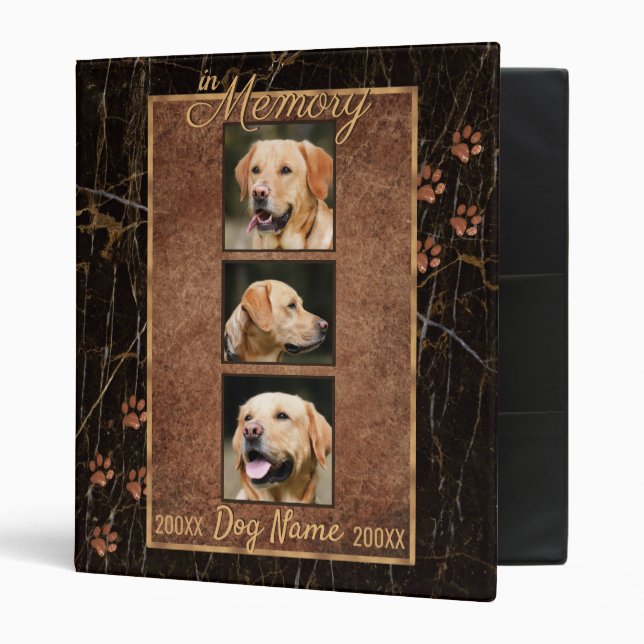Dog Memorial Rustic Gold Keepsake 3 Ring Binder (Front/Inside)