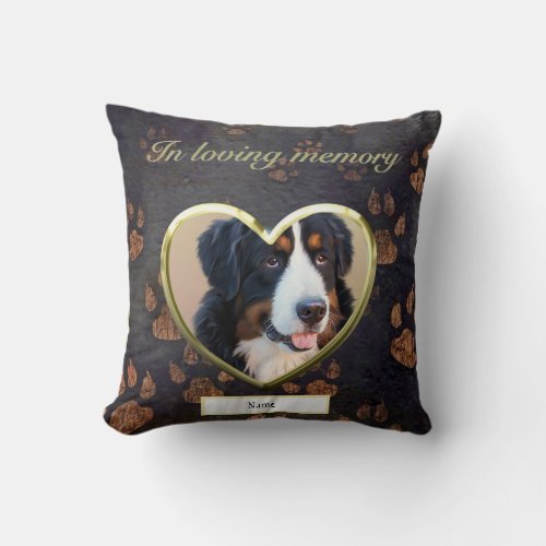 Dog Memorial Rustic Paw Print Photo Personalized Throw Pillow