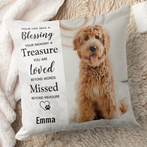 Dog Memorial Sympathy Pet Loss Pet Photo Throw Pillow