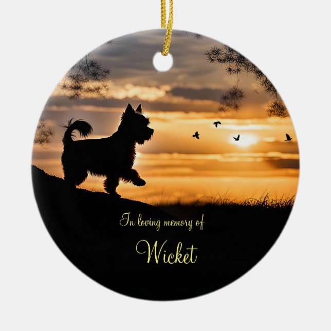 Dog Memorial Yorkie Yorkshire Terrier Custom Name Ceramic Ornament (Front)