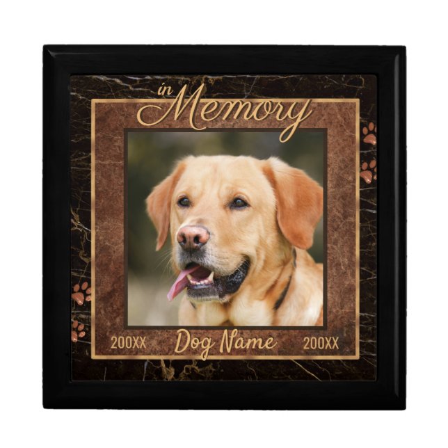 Dog Memory Gold Marble Rustic Urn Gift Box (Front)