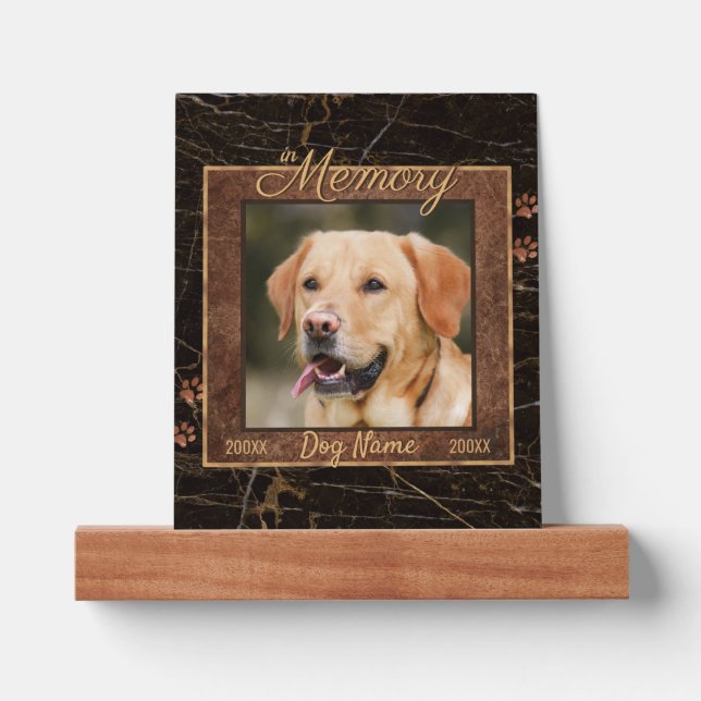 Dog Memory Gold Marble Rustic Urn Picture Ledge (Front)