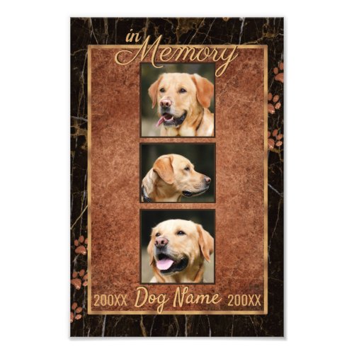 Dog Memory Marble Rustic Gold Keepsake Photo Print