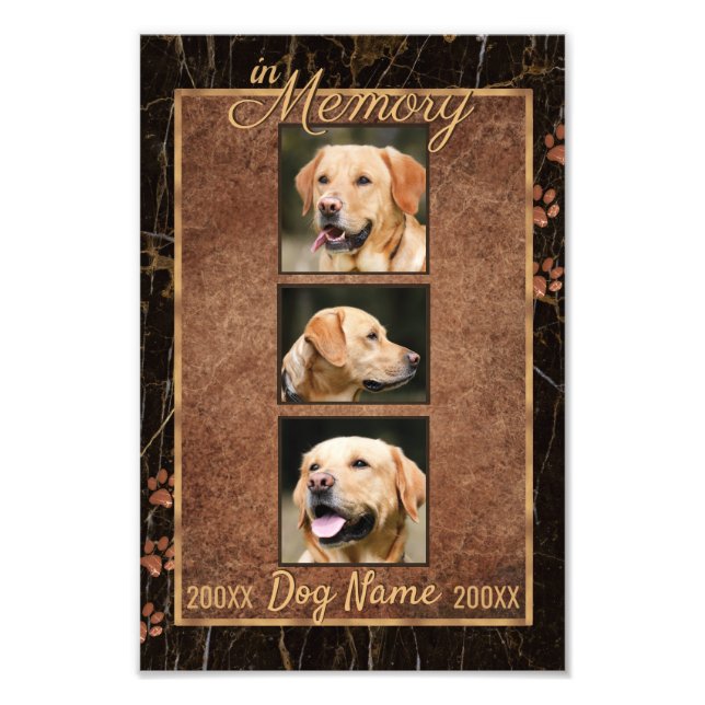 Dog Memory Marble Rustic Gold Keepsake Photo Print (Front)