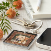 Dog Memory Marble Rustic Gold Square Keepsake Keychain (Front Right)