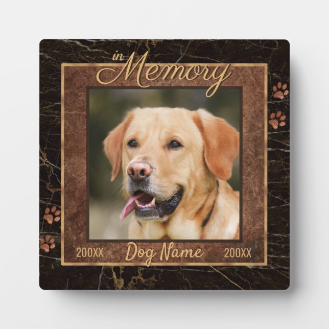 Dog Memory Marble Rustic Gold Square Keepsake Plaque (Front)