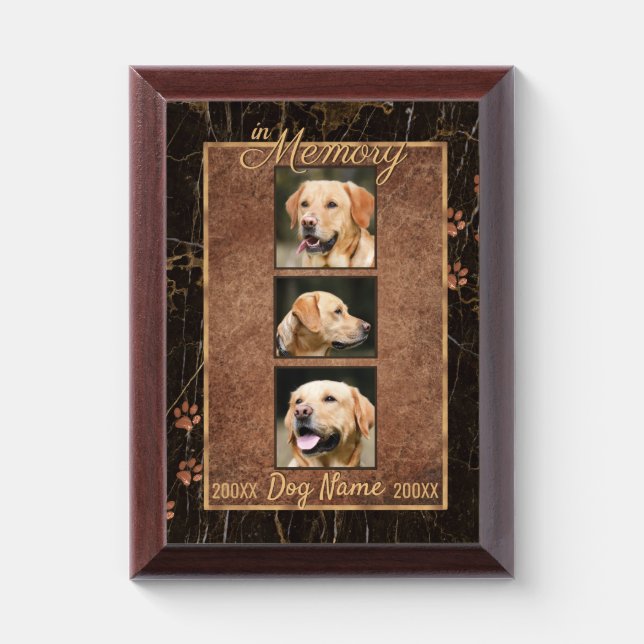 Dog Memory Marble Rustic Memorial Award Plaque (Vertical)