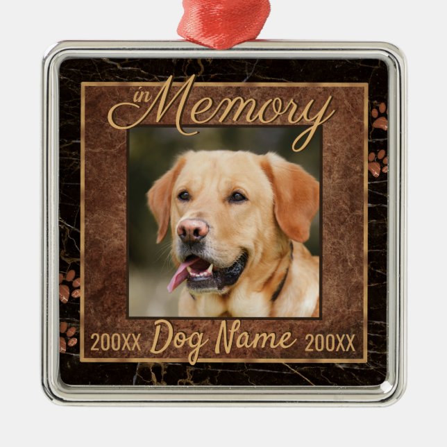 Dog Memory Marble Rustic Memorial Keepsake Metal Ornament (Front)